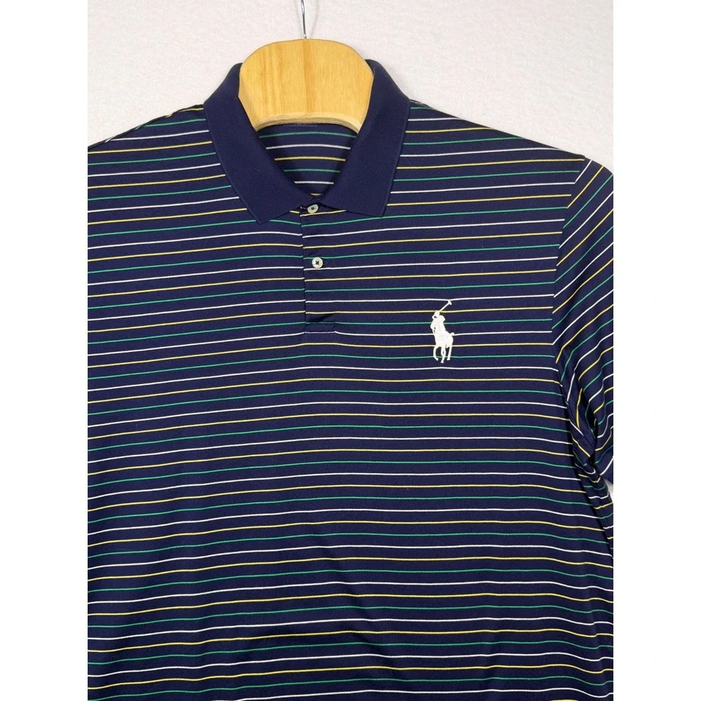 Polo Ralph Lauren Polo Shirt Men XXL Navy Blue Striped Cotton Pro Fit Big Pony